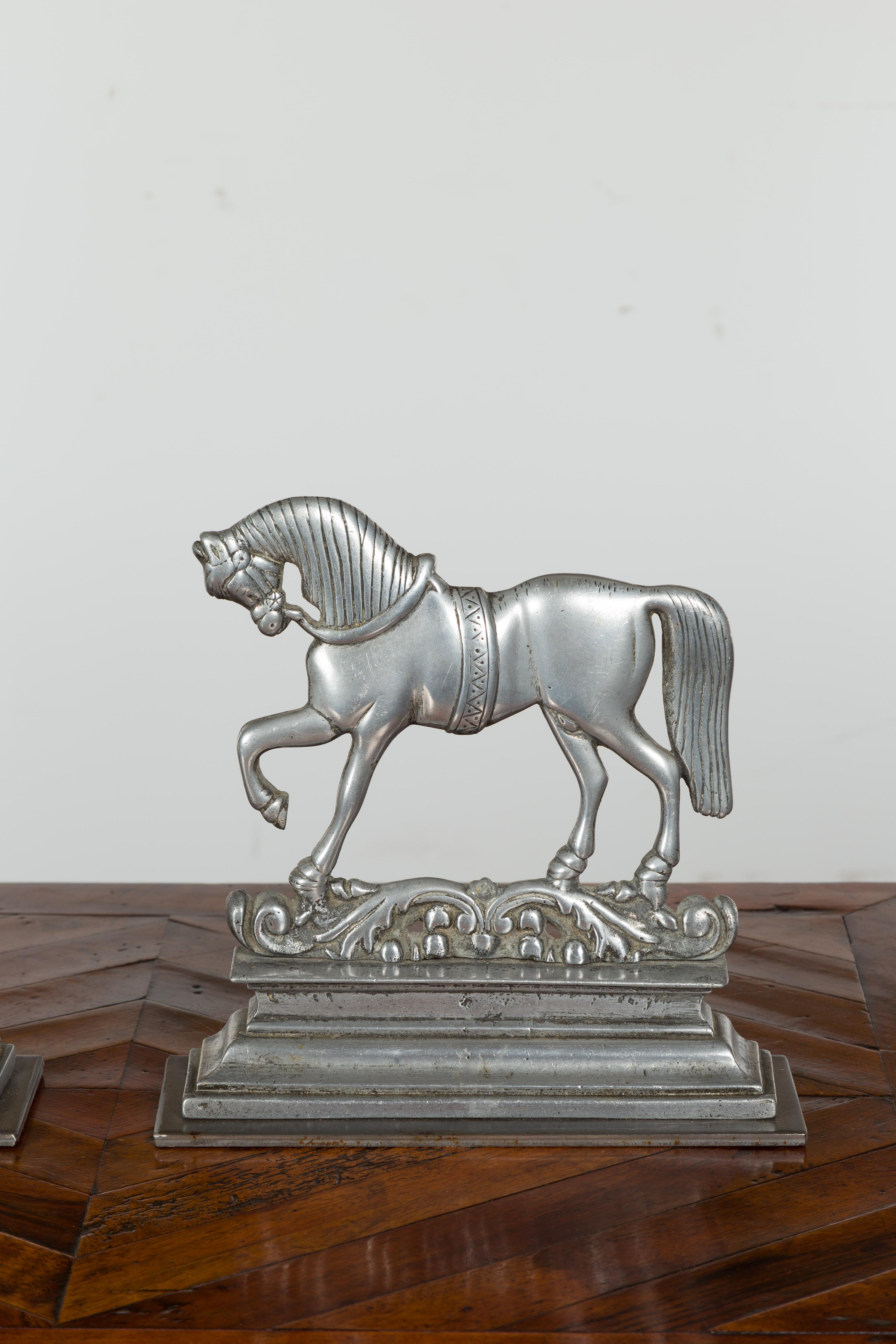 Pair of English Turn of the Century Metal Bookends Depicting Prancing Horses For Sale 2
