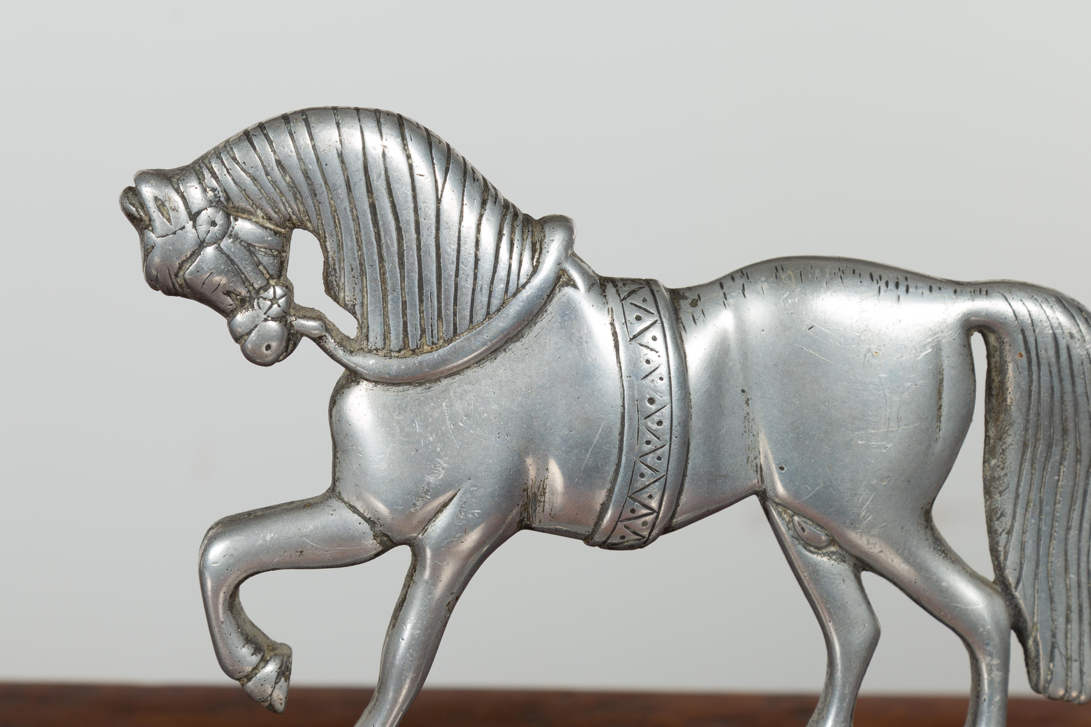 Pair of English Turn of the Century Metal Bookends Depicting Prancing Horses For Sale 3