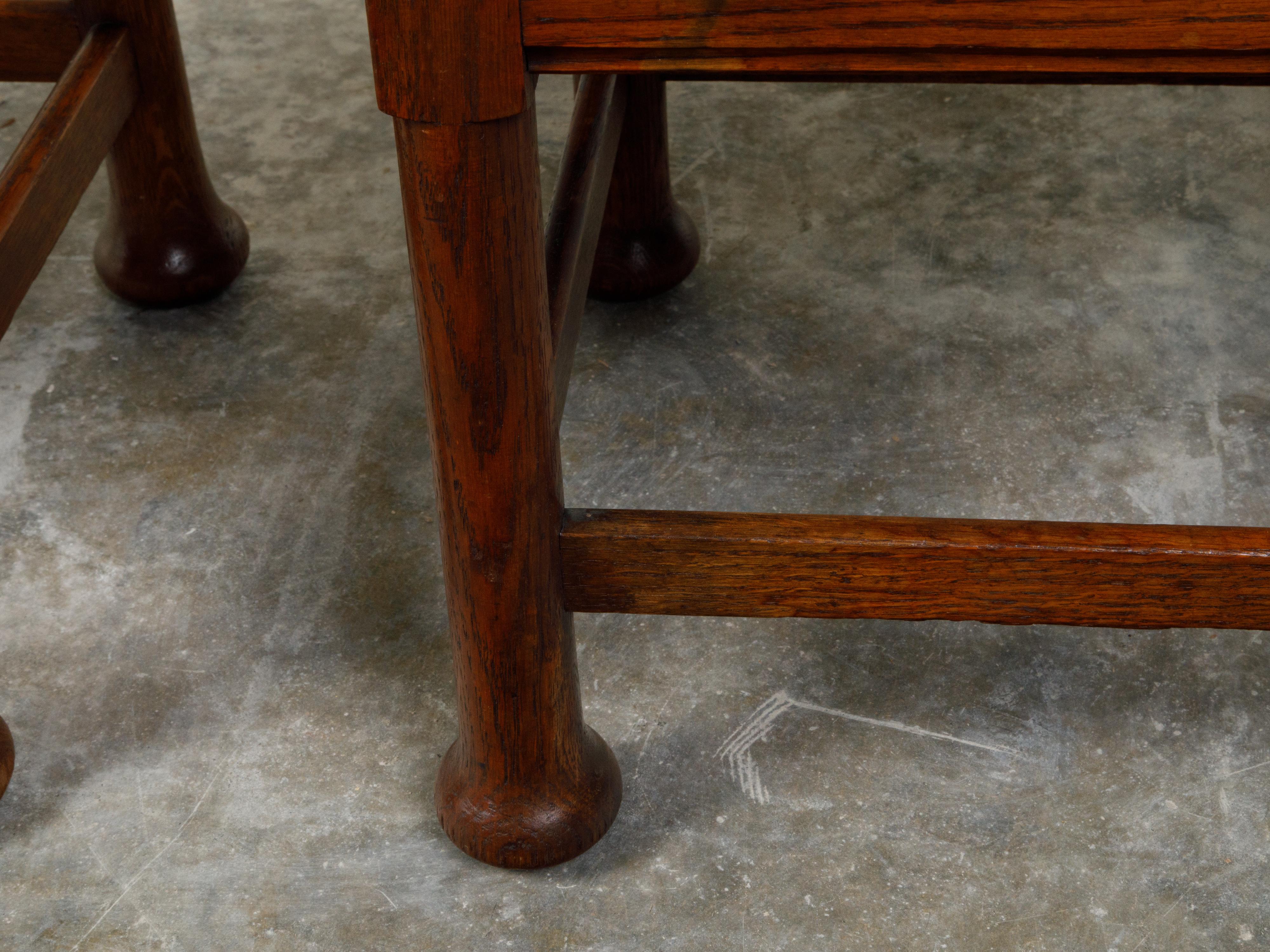 Pair of English Turn of the Century Upholstered Stools with In-Curving Seats 3