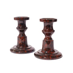Pair of English turned serpentine candlesticks, c. 1835
