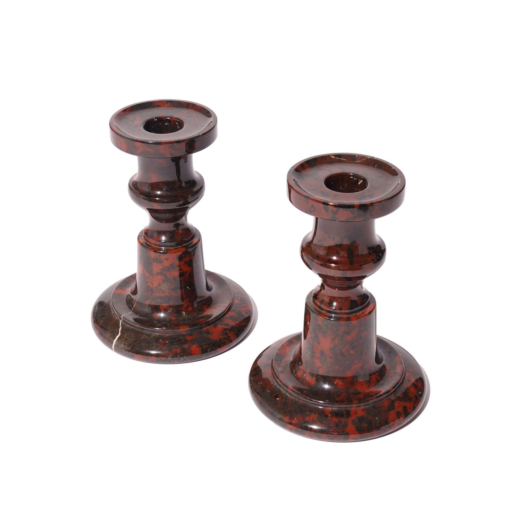 British Pair of English turned serpentine candlesticks, c. 1835 For Sale