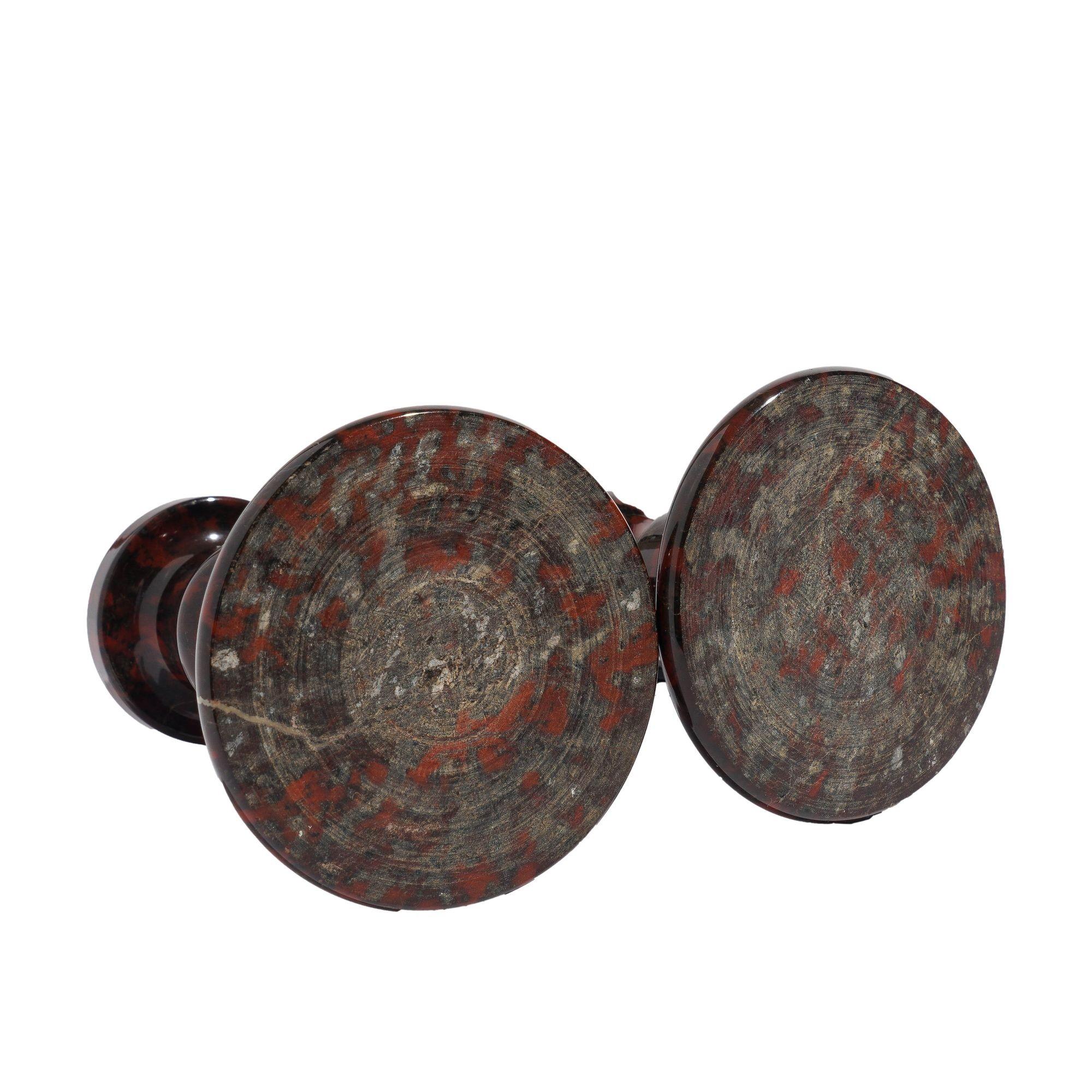 Serpentine Pair of English turned serpentine candlesticks, c. 1835 For Sale