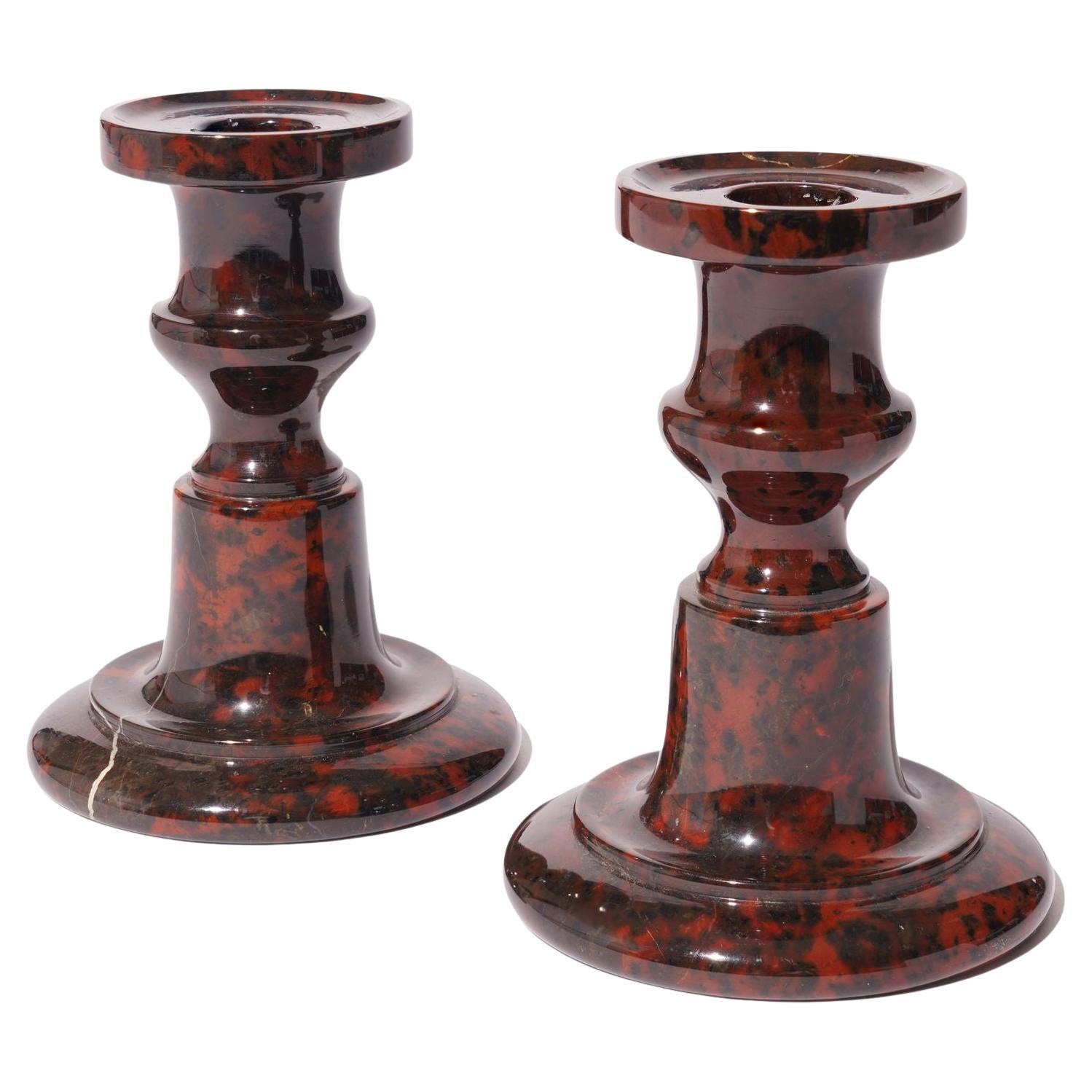 Pair of English turned serpentine candlesticks, c. 1835 For Sale