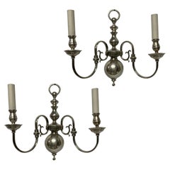 Vintage Pair of English Twin Branch Silver Plated Wall Lights