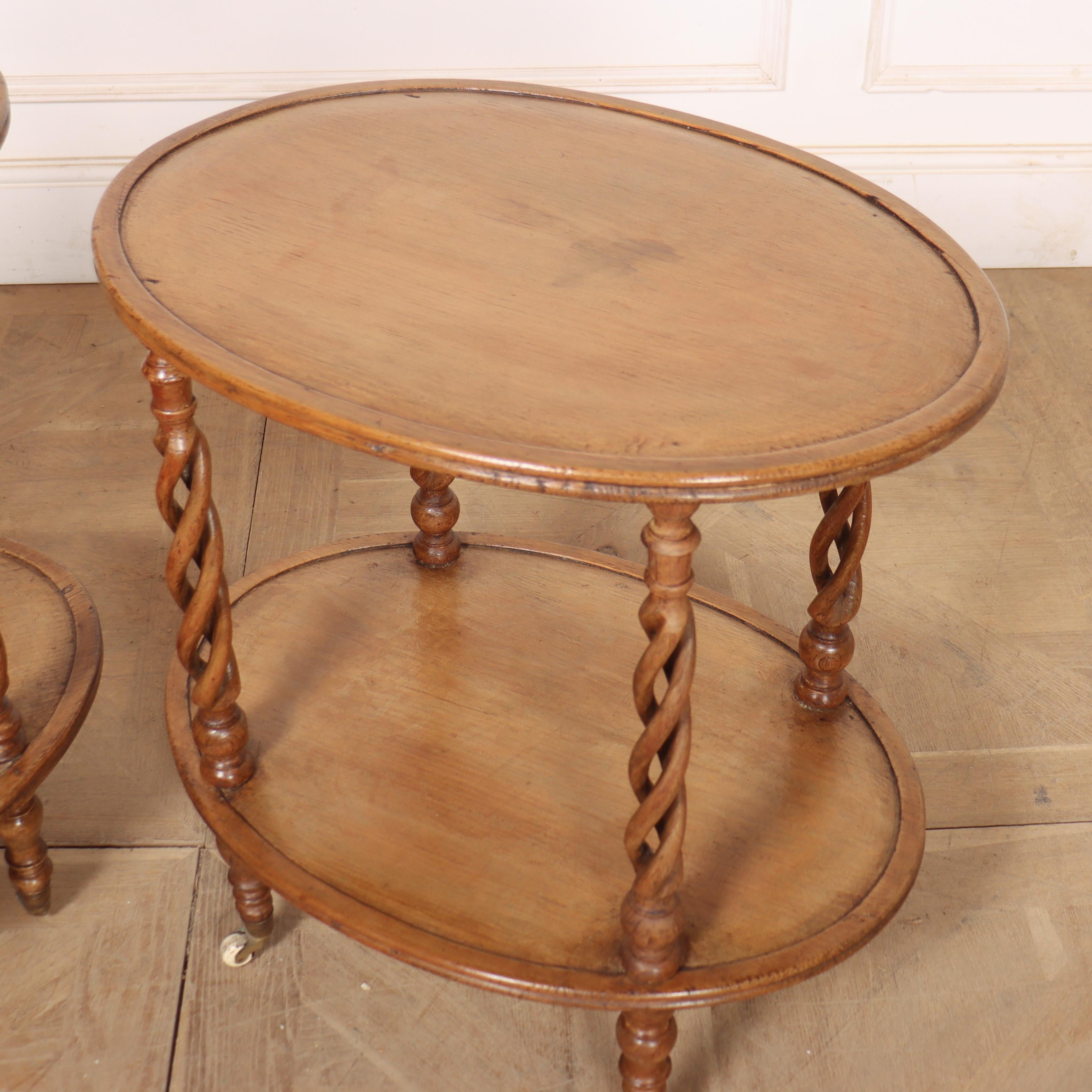 Pin Pair of English Two Tier Lamp Tables en vente