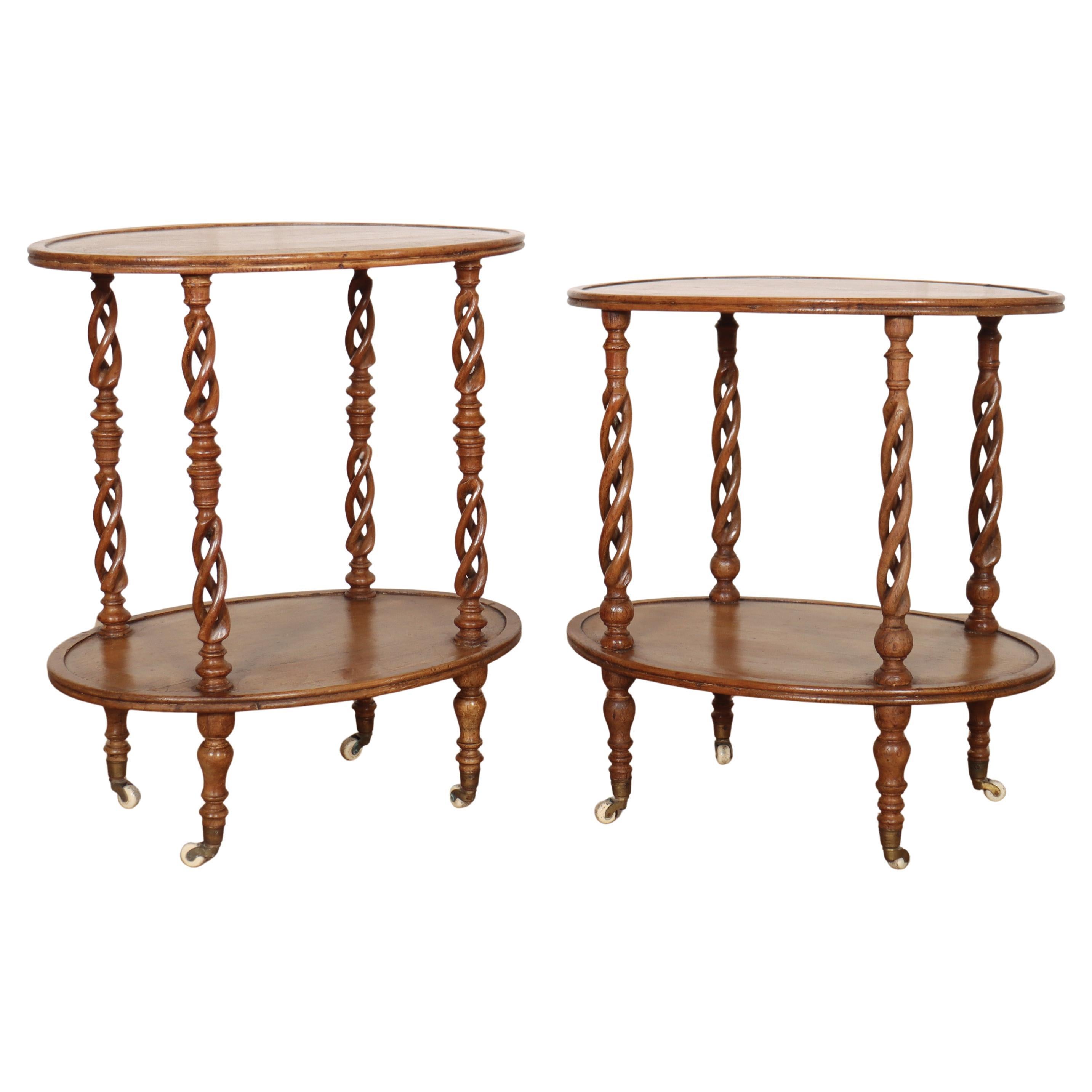 Pair of English Two Tier Lamp Tables