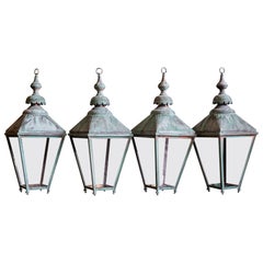 Vintage Pair of English Verdigris Copper Lanterns