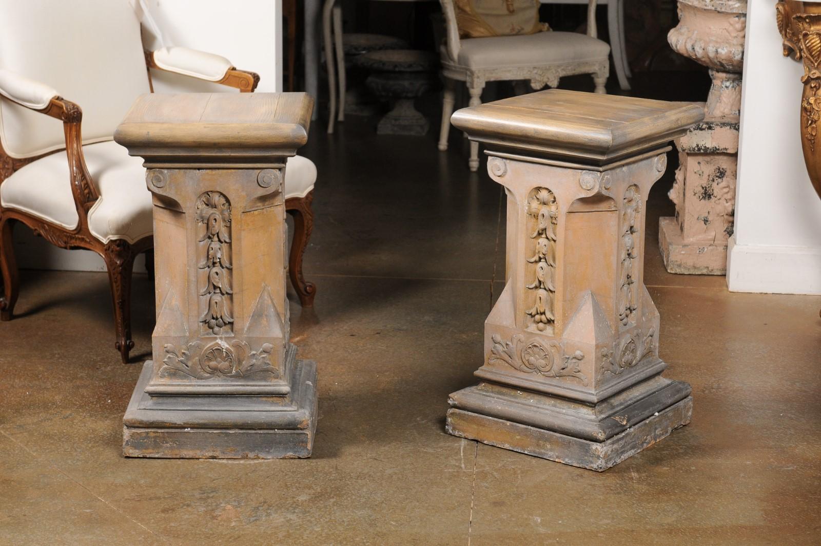 Pair of English Victorian 1870s Terracotta Pedestals with Campanula Motifs 6