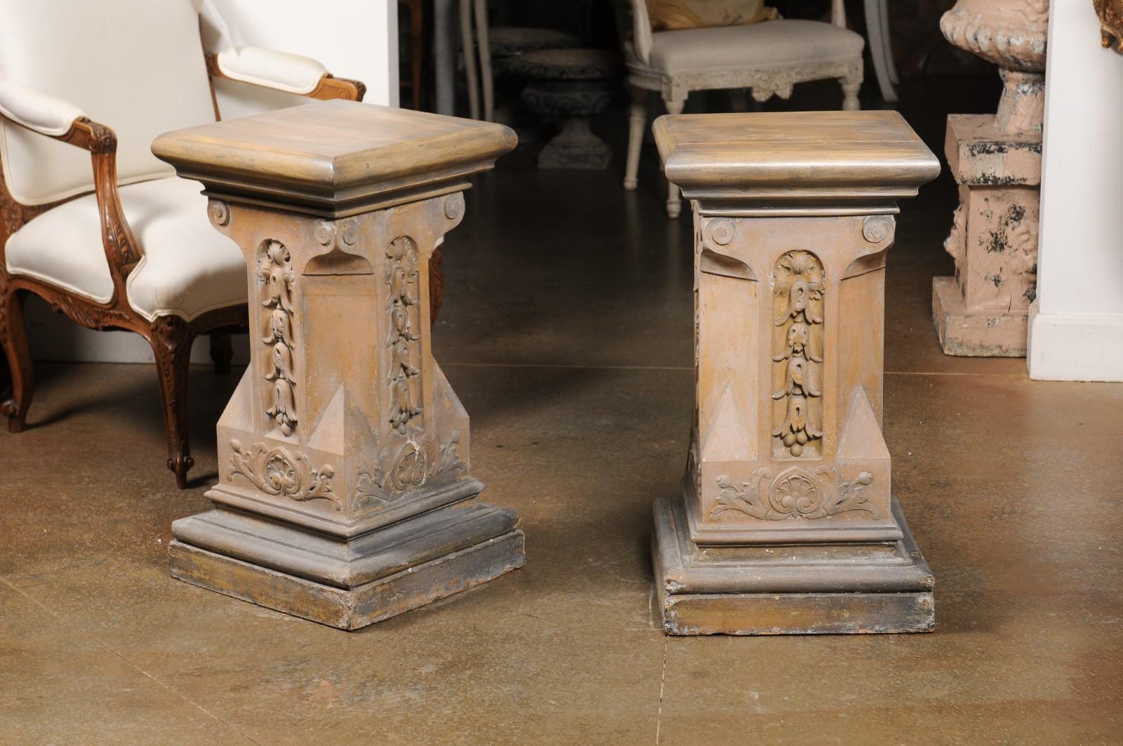 Pair of English Victorian 1870s Terracotta Pedestals with Campanula Motifs 7