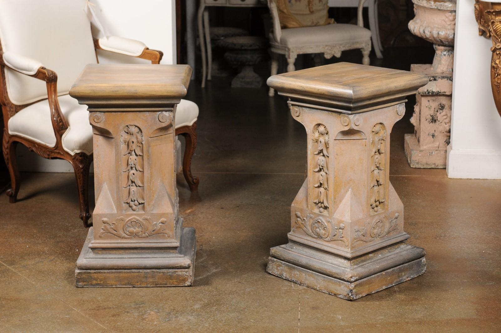 Pair of English Victorian 1870s Terracotta Pedestals with Campanula Motifs 8