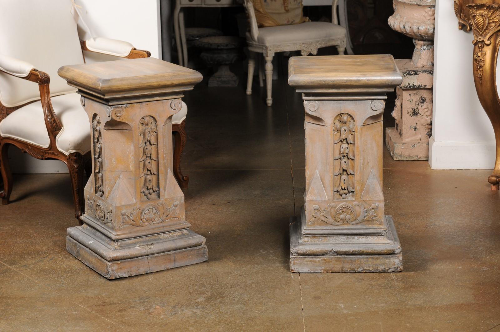 Pair of English Victorian 1870s Terracotta Pedestals with Campanula Motifs In Good Condition In Atlanta, GA
