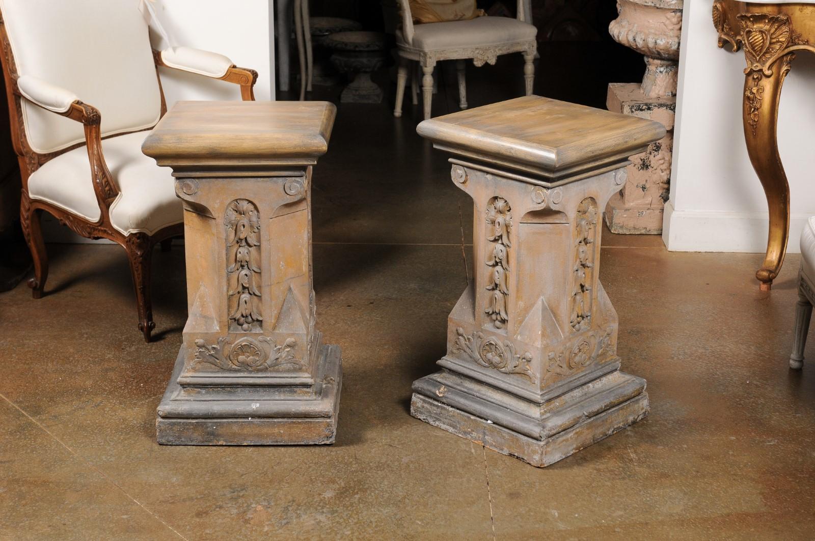 Pair of English Victorian 1870s Terracotta Pedestals with Campanula Motifs 4
