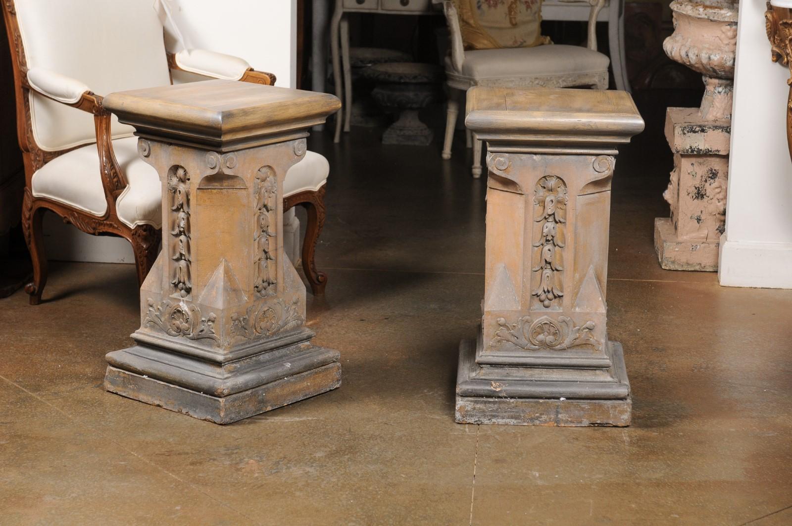 Pair of English Victorian 1870s Terracotta Pedestals with Campanula Motifs 5