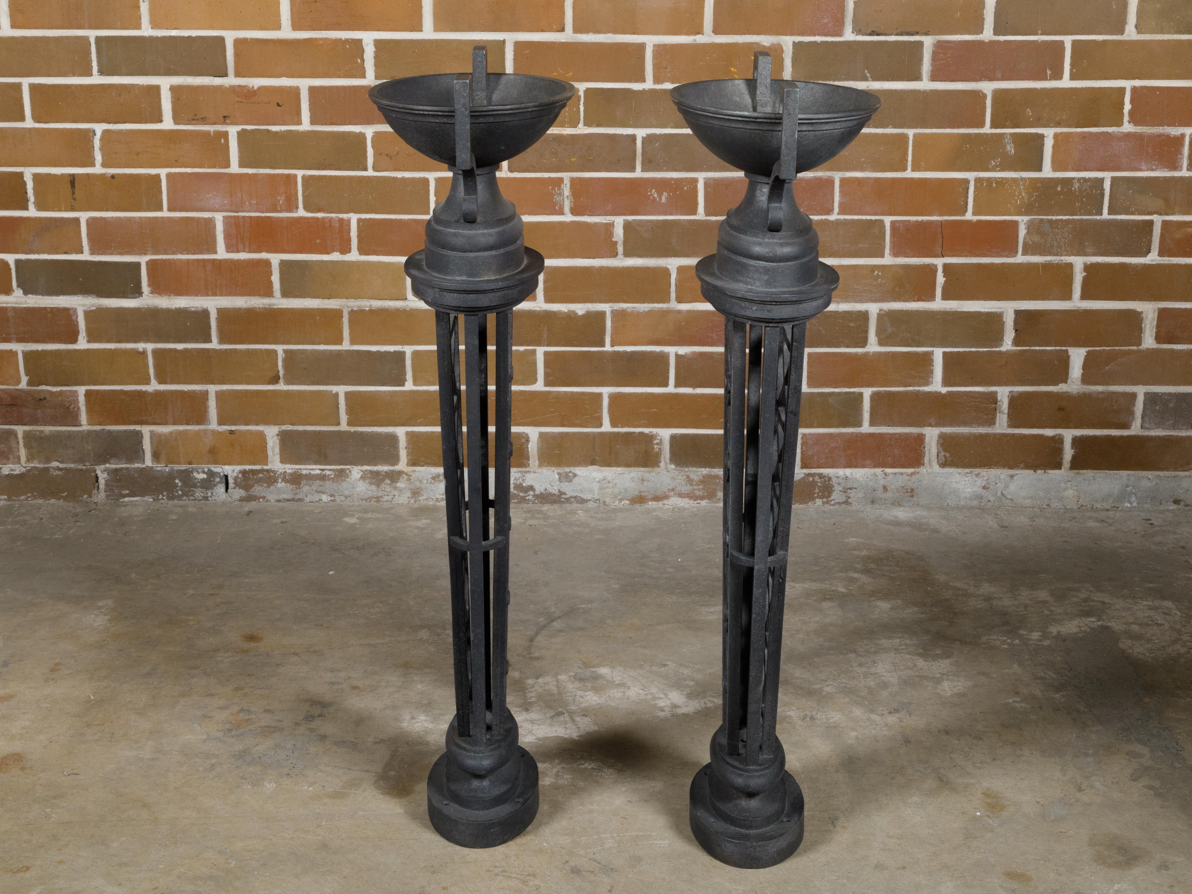 Pair of English Victorian 19th Century Cast Iron Planters with Neoclassical Urns For Sale 9
