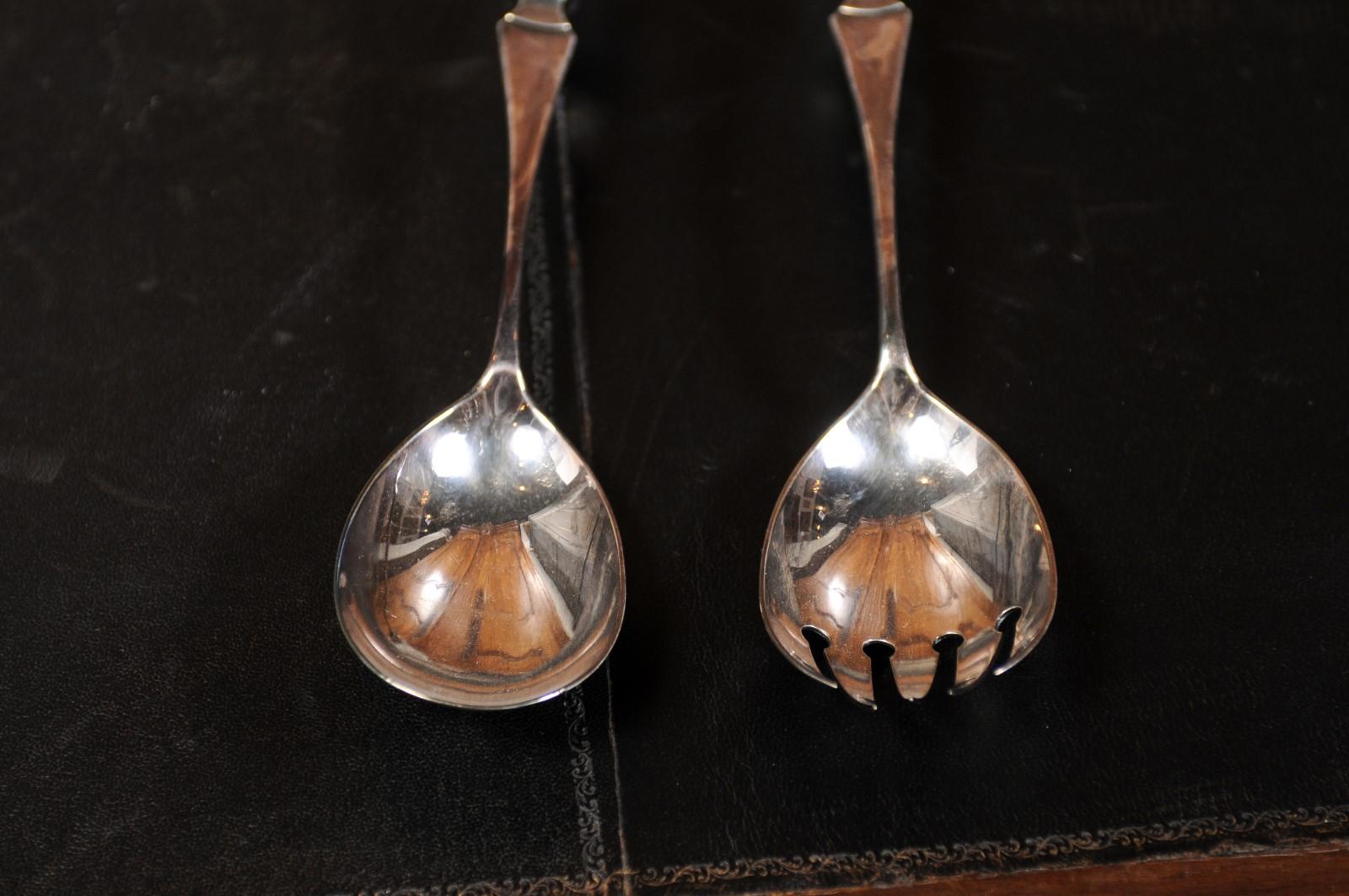 Pair of English Victorian 19th Century Silver Serving Spoons with Glass Handles For Sale 6