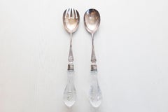 Pair of English Victorian 19th Century Silver Serving Spoons with Glass Handles