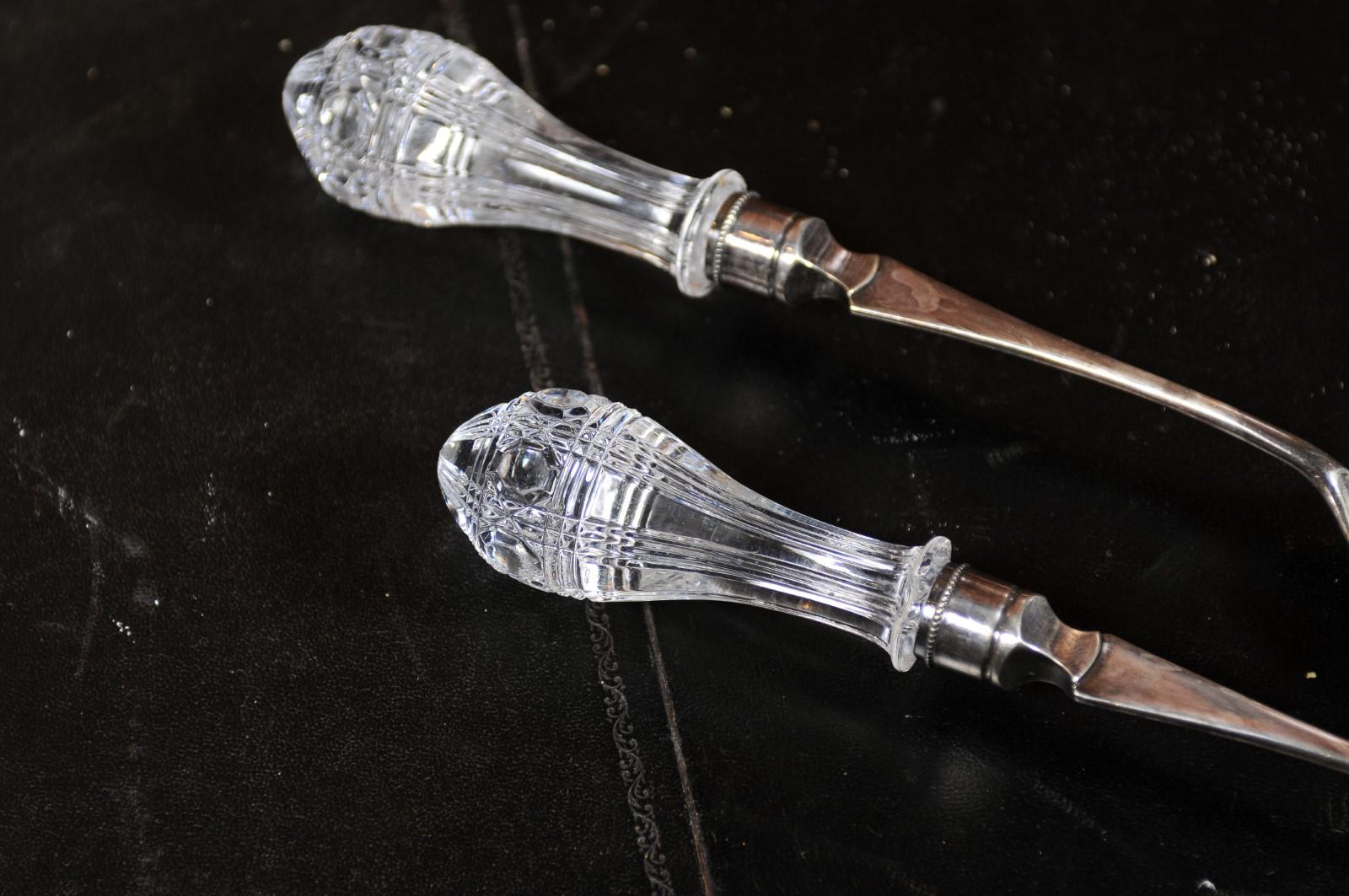 Pair of English Victorian 19th Century Silver Serving Spoons with Glass Handles For Sale 4
