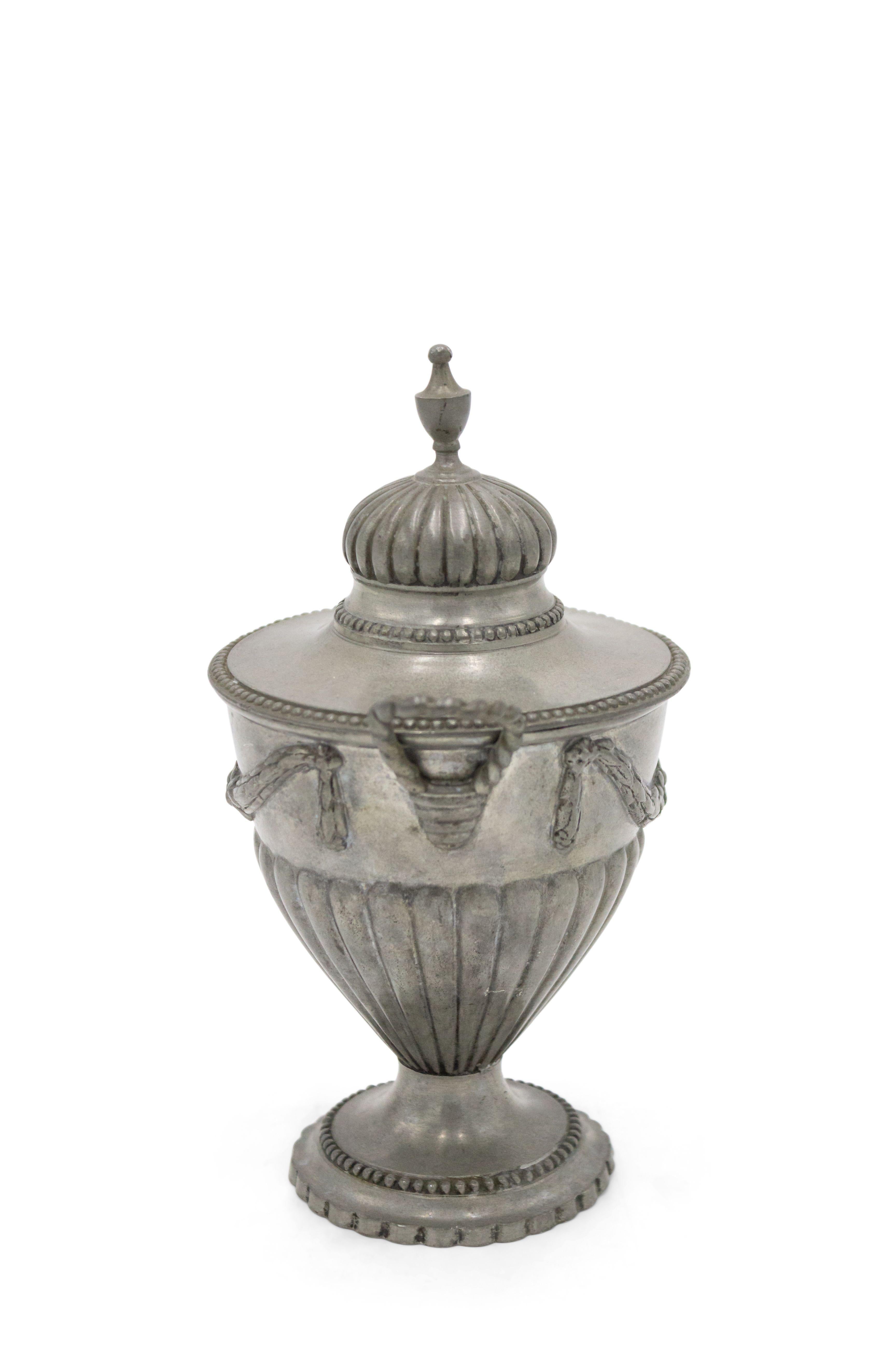 19th Century Pair of English Victorian Adam Pewter Urns For Sale