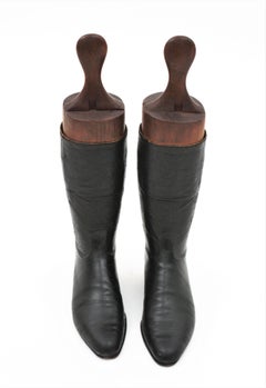 Pair of English Victorian Bespoke Leather Boots with Wood Trees