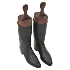 Pair of English Victorian Bespoke Leather Boots with Wood Trees