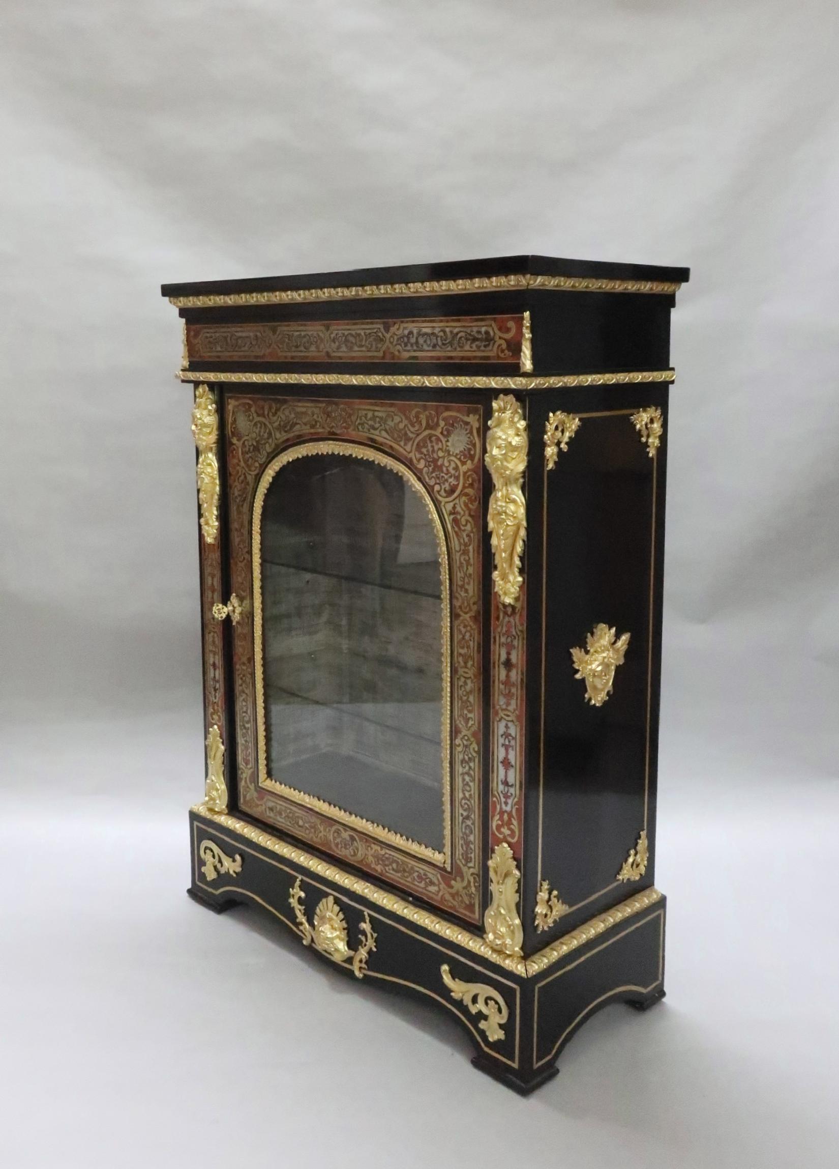 Inlay Pair of English Victorian Boulle Side Cabinets in the Louis XIV Style For Sale