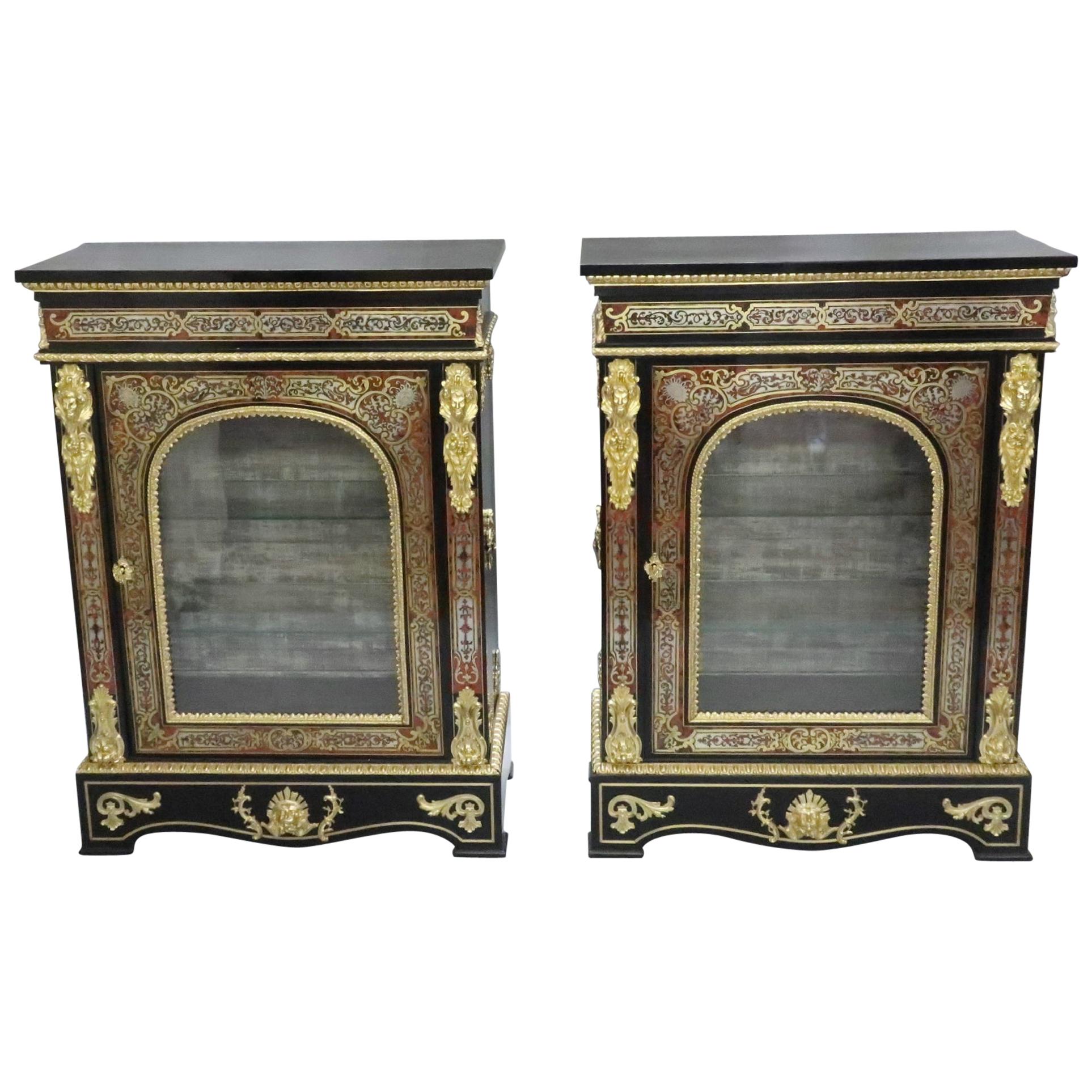 Pair of English Victorian Boulle Side Cabinets in the Louis XIV Style For Sale