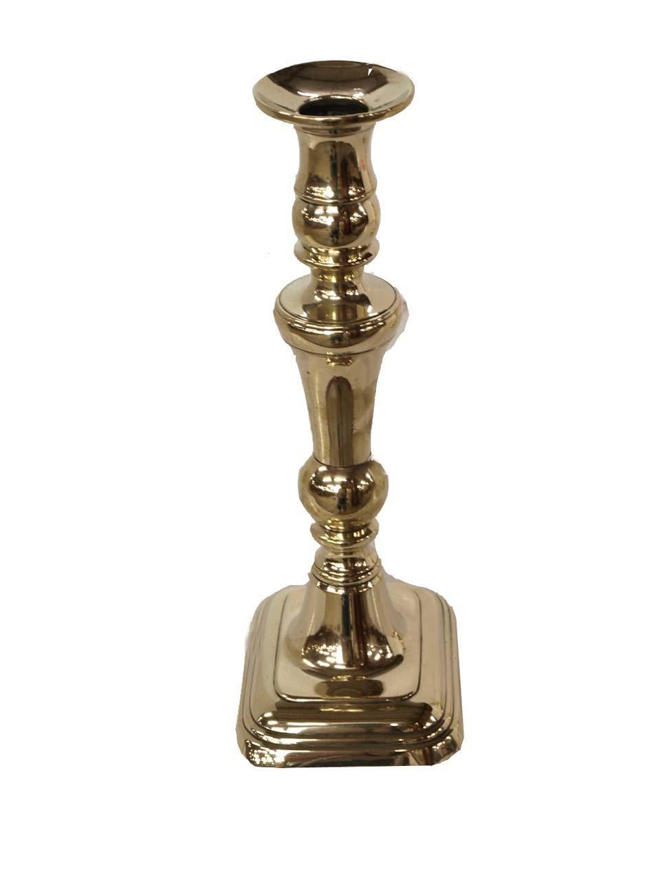 Pair of English Victorian brass candlesticks, with rectangular shaped bases, these 10'' sticks have been professionally polished and can be lacquered on request.