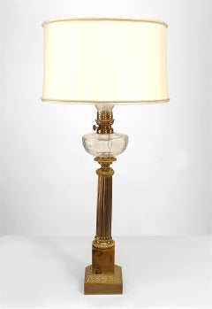 Pair of English Victorian Brass and Crystal Table Lamps