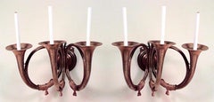 Pair of English Victorian Brass Horn Wall Sconces