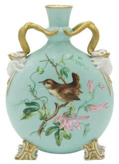 Pair of English Victorian Celadon Porcelain Vases