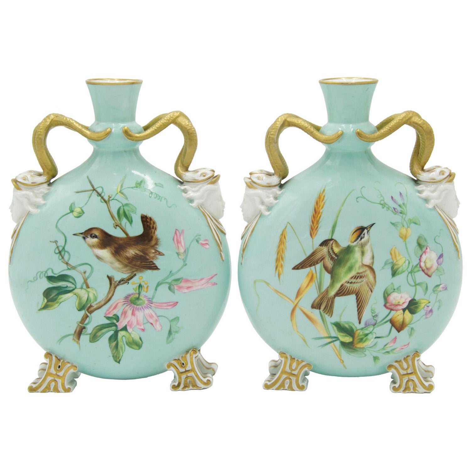 Pair of English Victorian Celadon Porcelain Vases