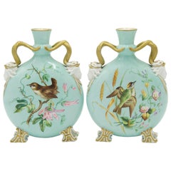 Pair of English Victorian Celadon Porcelain Vases