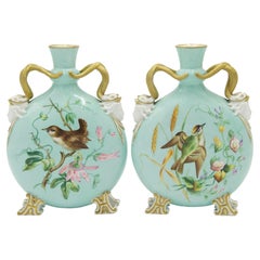 Pair of English Victorian Celadon Porcelain Vases