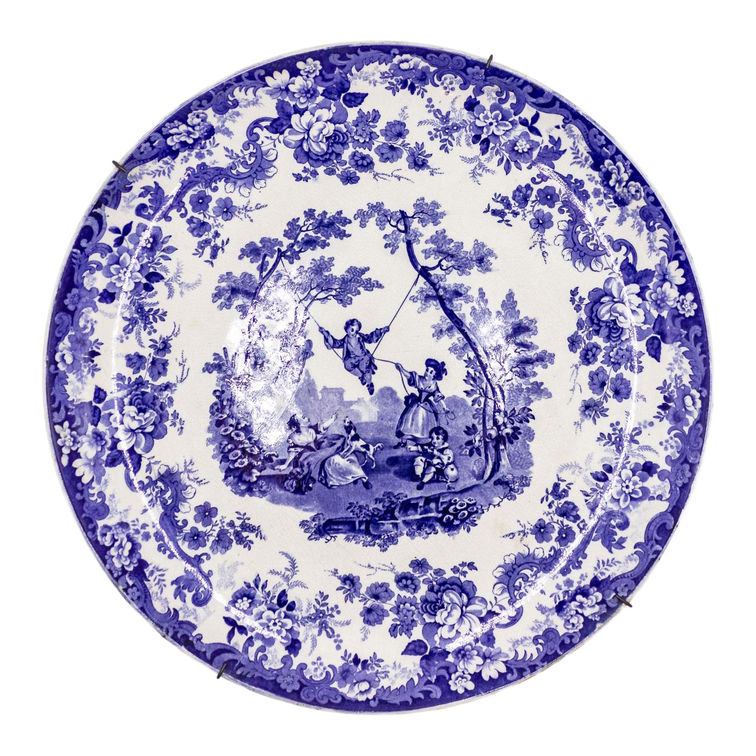 Pair of English Victorian Ceramic Floral Charger Plate For Sale