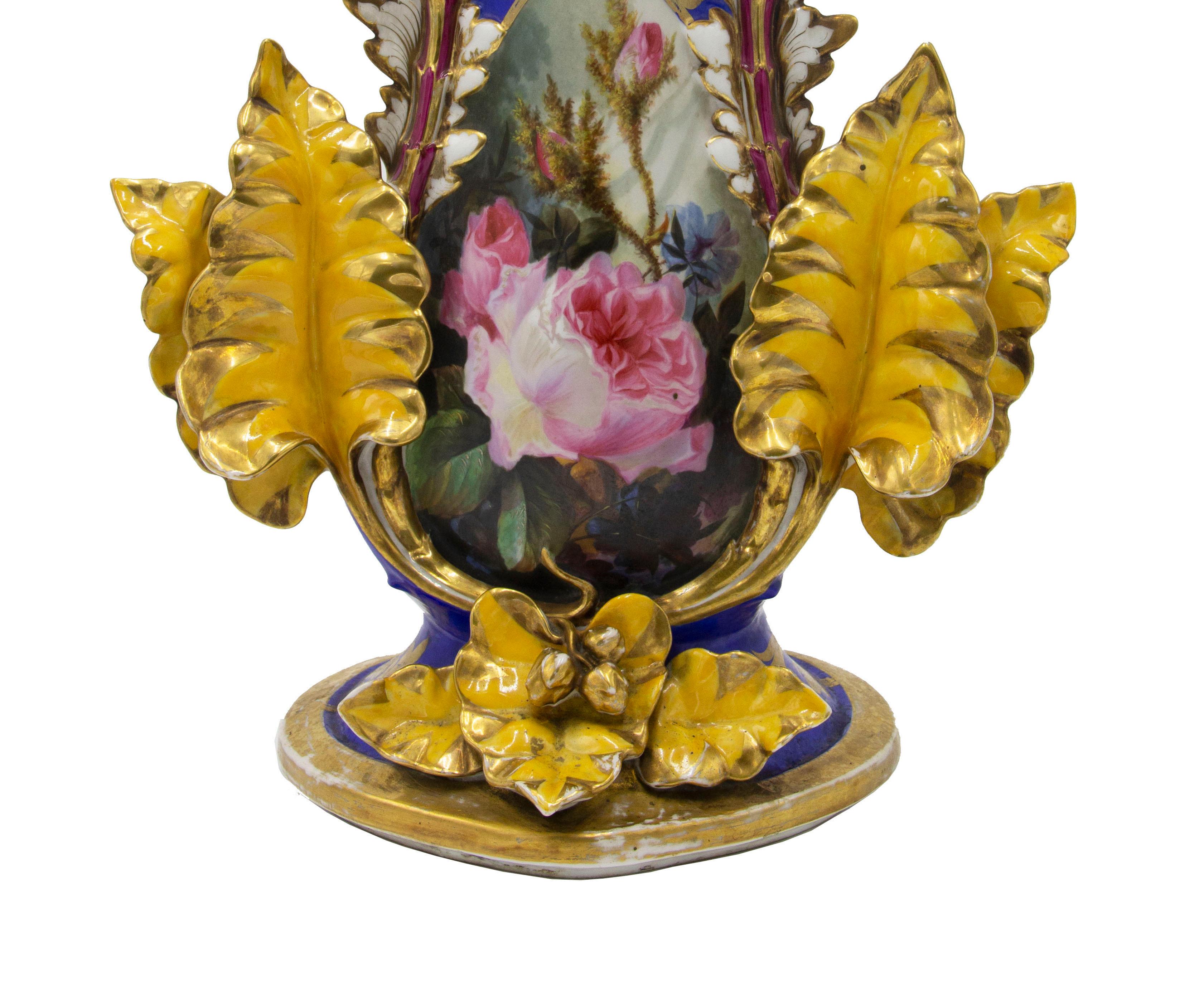 Hand-Painted Pair of English Victorian Chelsea Porcelain Vases For Sale