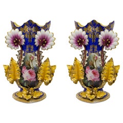 Pair of English Victorian Chelsea Porcelain Vases