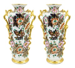 Pair of English Victorian Chinoiserie Porcelain Vases