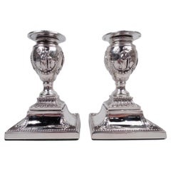 Antique Pair of English Victorian Classical Sterling Silver Candlesticks, 1881