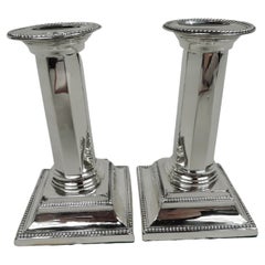 Pair of English Victorian Classical Sterling Silver Candlesticks