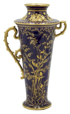 Pair of English Victorian Cobalt Blue Porcelain Vases