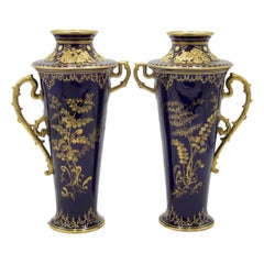 Pair of English Victorian Cobalt Blue Porcelain Vases