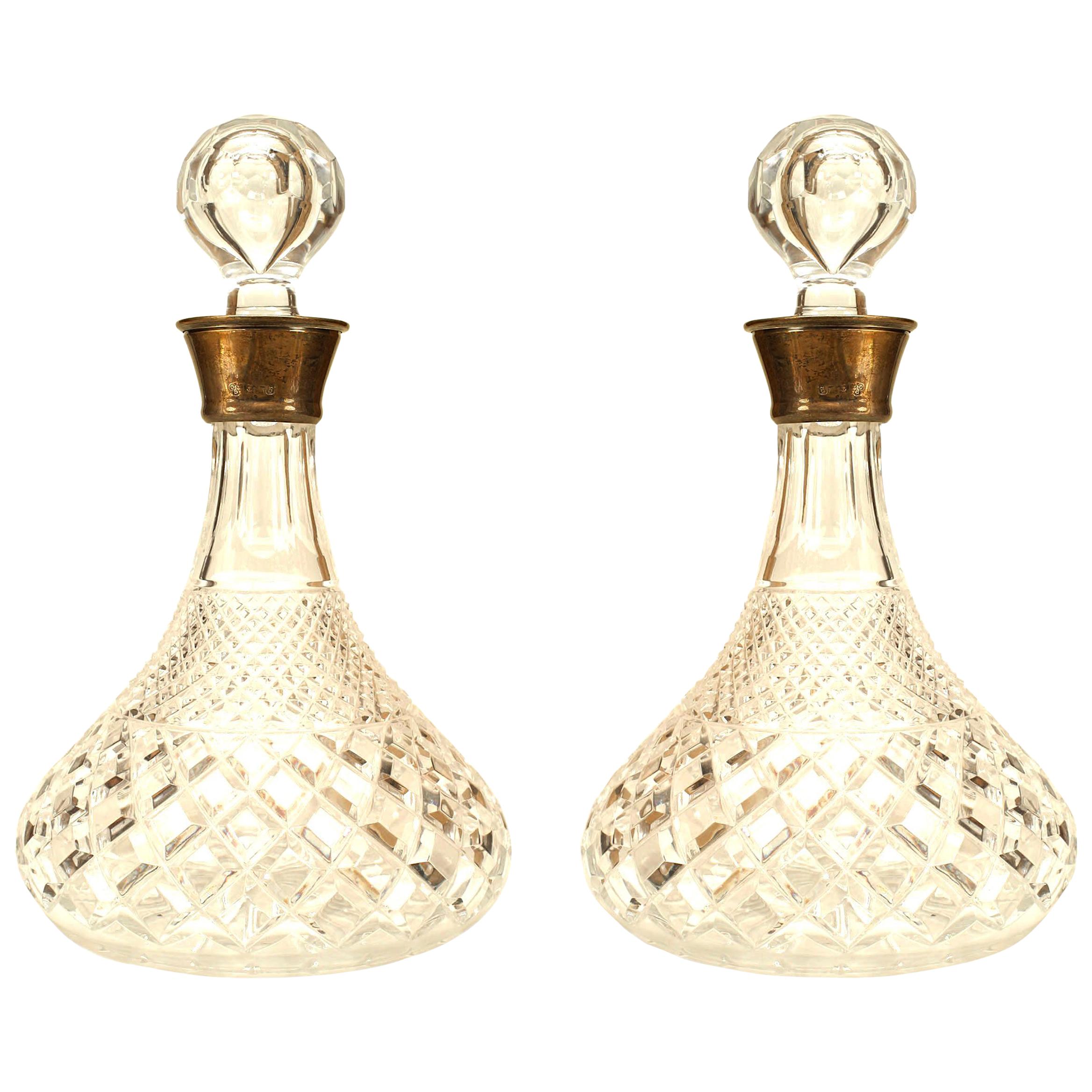 Pair of English Victorian Cut Crystal Decanters