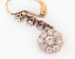 Pair of English Victorian Diamond Earrings in Silver on Gold Setting, circa 1880