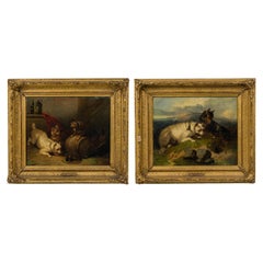 Pair of English Victorian Dog Paintings by EDWIN LANDSEER Pair of English Victorian Dog Paintings by EDWIN LANDSEER