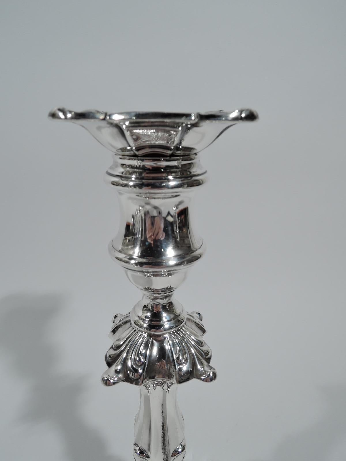 Late 19th Century Pair of English Victorian Georgian Sterling Silver Candlesticks