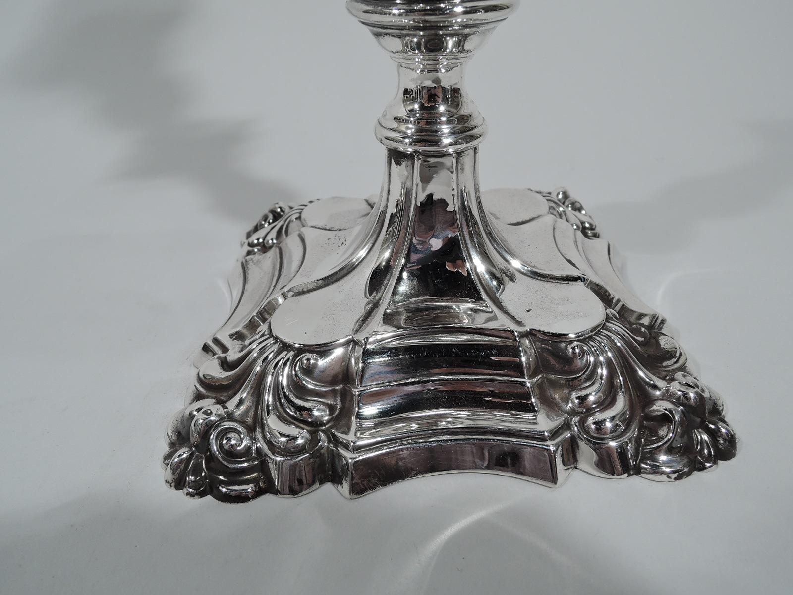 Pair of English Victorian Georgian Sterling Silver Candlesticks 1