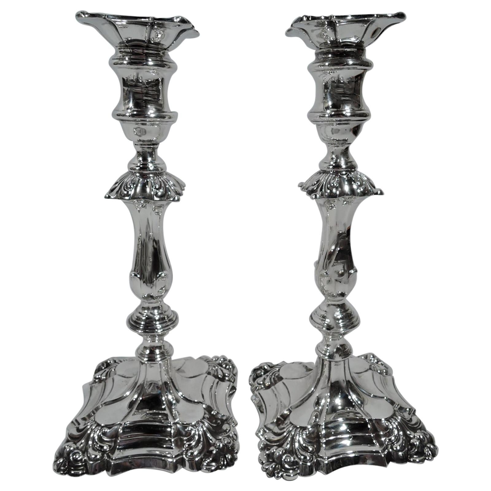 Pair of English Victorian Georgian Sterling Silver Candlesticks
