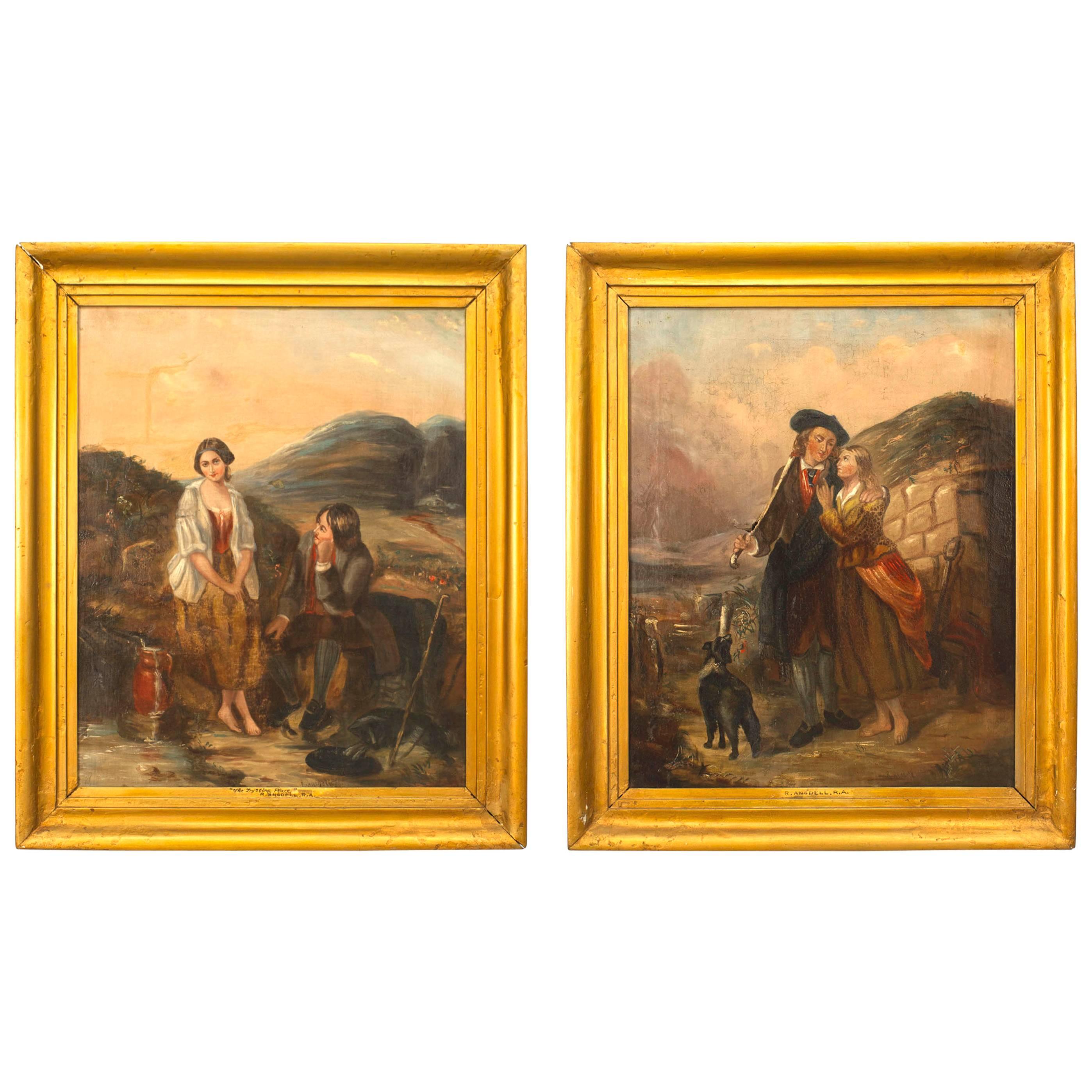 Pair of English Victorian Gilt Framed Oil Portraits 'Richard Ansdell RA'