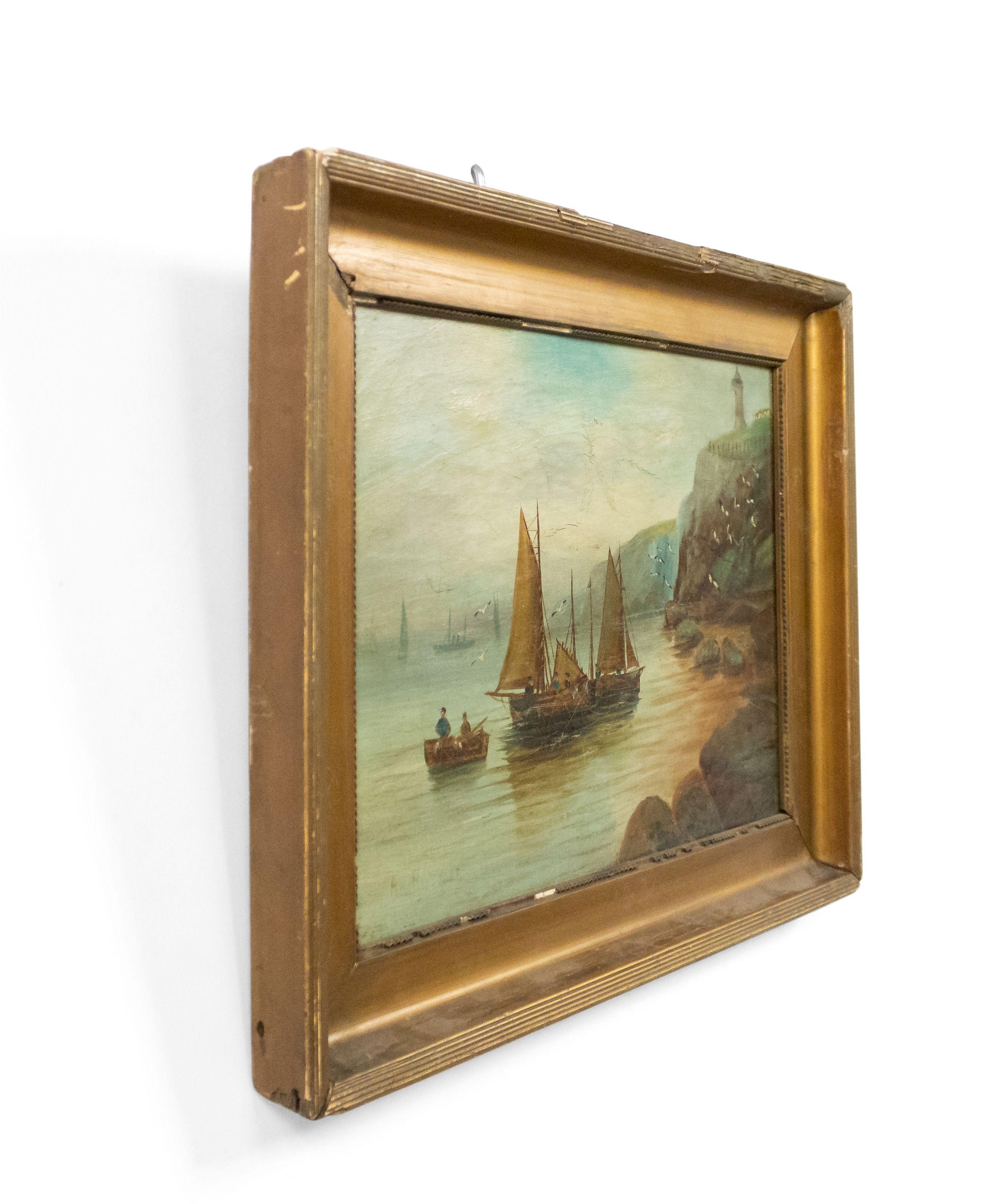 Pair of English Victorian Gilt Seascape Paintings For Sale 6
