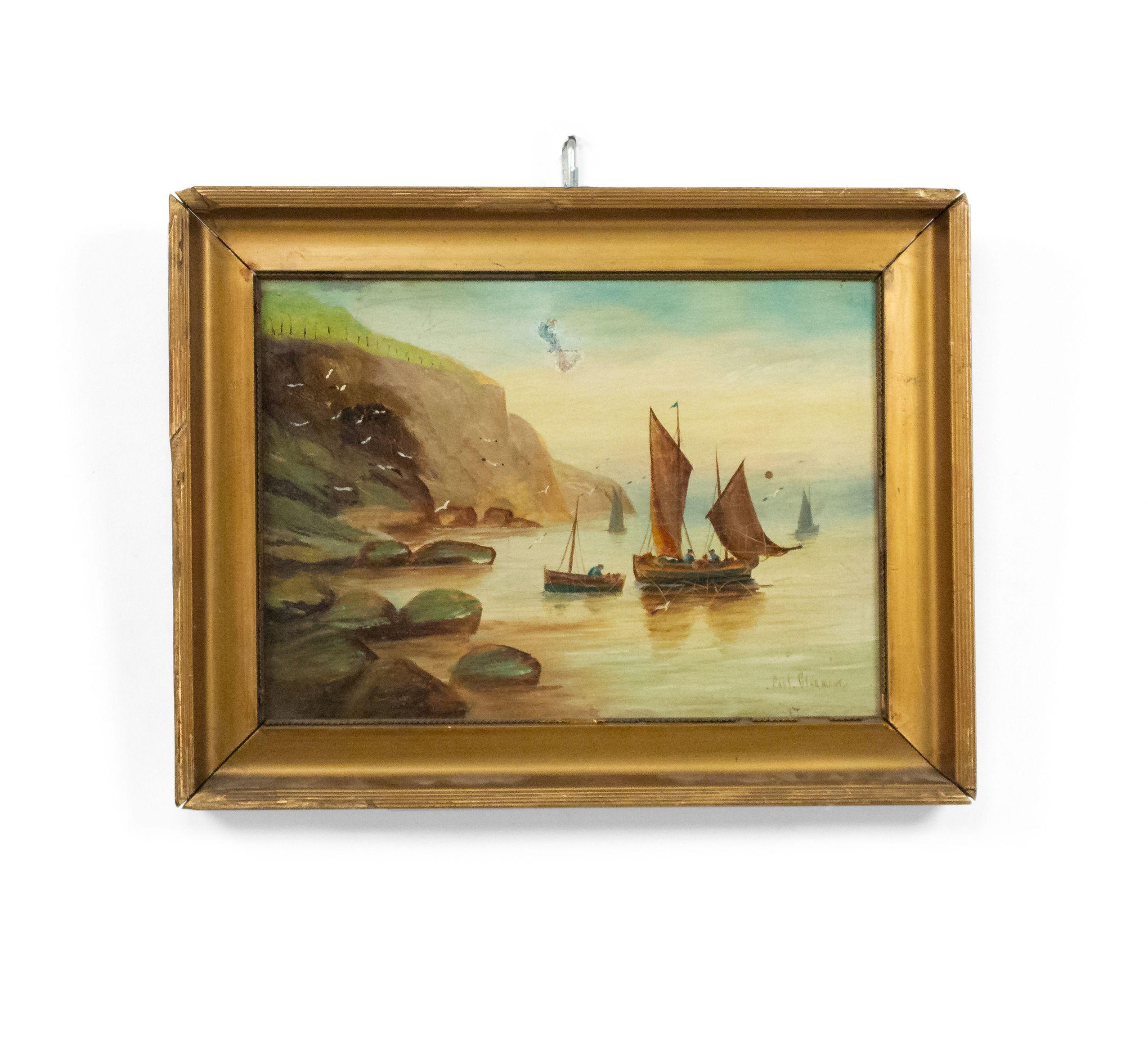 Pair of English Victorian Gilt Seascape Paintings For Sale 7